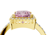 Yellow gold Fancy Pink Princess  Cut Halo Diamond Ring with Pave Band and Four-Prong Setting_4