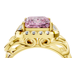 Yellow gold Fancy Pink Princess  Cut Halo Diamond Ring with Scrollwork Band and Four-Prong Setting_4