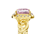 Yellow gold Fancy Pink Princess  Cut Halo Diamond Ring with Scrollwork Band and Four-Prong Setting_5