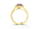 Yellow gold Fancy Pink Princess Cut Halo Diamond Ring with Solitaire Band and Prong Setting_3