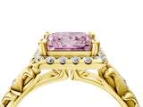 Yellow gold Fancy Pink Princess Cut Halo Diamond Solitaire with Filigree Band and Four-Prong Setting_16