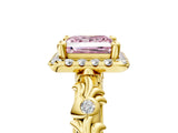 Yellow gold Fancy Pink Princess Cut Halo Diamond Solitaire with Filigree Band and Four-Prong Setting_17