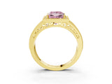 Yellow gold Fancy Pink Princess Cut Halo Diamond Split Shank Ring with Prong Setting_3