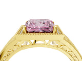 Yellow gold Fancy Pink Princess Cut Halo Diamond Split Shank Ring with Prong Setting_4