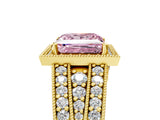 Yellow gold Fancy Pink Princess Cut Halo Diamond Split Shank Ring with Prong Setting_5