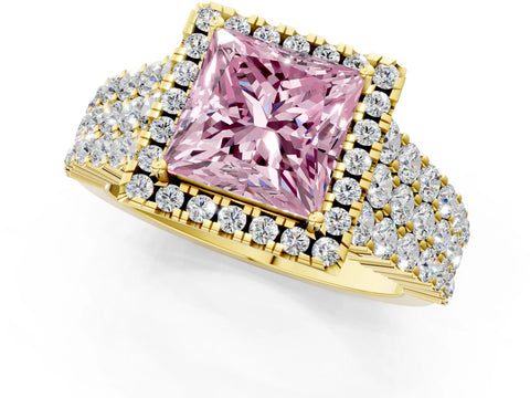 Yellow gold Fancy Pink Princess Cut Halo Pavé Diamond Engagement Ring with Split Shank and Four-Prong Setting_4