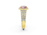 Yellow gold Fancy Pink Princess Cut Halo Pavé Diamond Engagement Ring with Split Shank and Four-Prong Setting_5