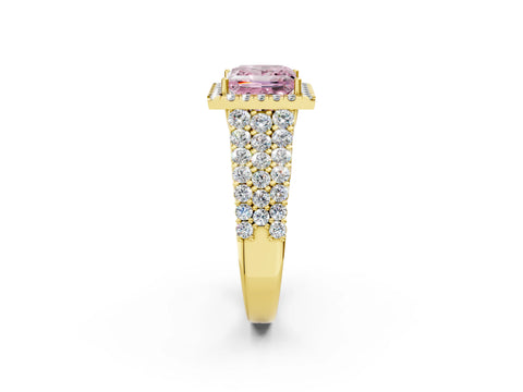 Yellow gold Fancy Pink Princess Cut Halo Pavé Diamond Engagement Ring with Split Shank and Four-Prong Setting_5