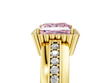 Yellow gold Fancy Pink Princess  Cut Halo Pave Band Four-Prong Ring_34