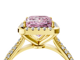 Yellow gold Fancy Pink Princess  Cut Halo Pave Band Four-Prong Setting Ring_4