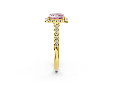 Yellow gold Fancy Pink Princess Cut Halo Pave Diamond Engagement Ring with Four-Prong Setting_2