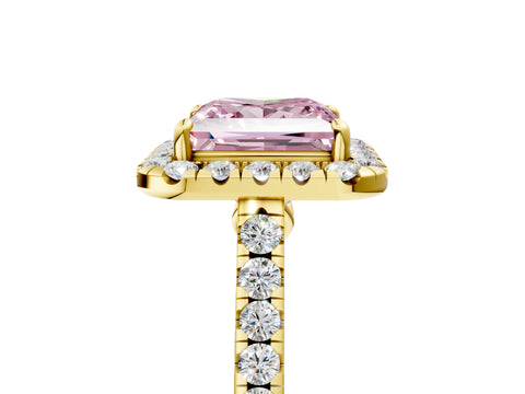Yellow gold Fancy Pink Princess Cut Halo Pave Diamond Engagement Ring with Four-Prong Setting_5