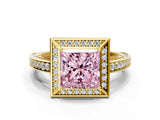 Yellow gold Fancy Pink Princess  Cut Halo Pave Split Shank Prong Setting Ring_37