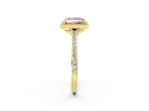 Yellow gold Fancy Pink Princess Cut Halo Round Diamond Pavé Band with Four-Prong Setting_13