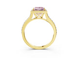 Yellow gold Fancy Pink Princess Cut Halo Round Diamond Pavé Band with Four-Prong Setting_14