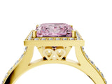 Yellow gold Fancy Pink Princess Cut Halo Round Diamond Pavé Band with Four-Prong Setting_15