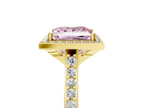 Yellow gold Fancy Pink Princess Cut Halo Round Diamond Pavé Band with Four-Prong Setting_16