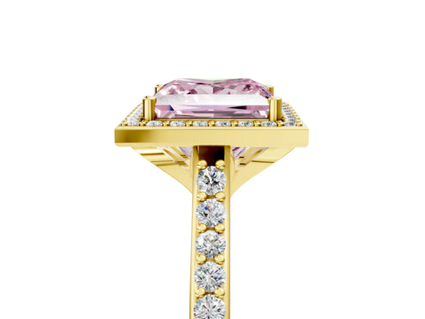 Yellow gold Fancy Pink Princess Cut Halo Round Diamond Pavé Band with Four-Prong Setting_16