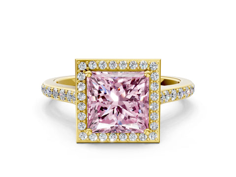 Yellow gold Fancy Pink Princess Cut Halo Round Diamond Pavé Band with Four-Prong Setting_23