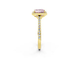 Yellow gold Fancy Pink Princess Cut Halo Round Diamond Pavé Band with Four-Prong Setting_5