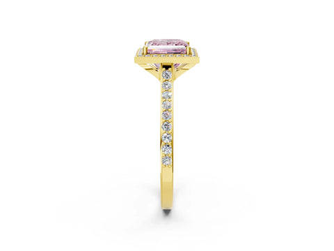 Yellow gold Fancy Pink Princess Cut Halo Round Diamond Pavé Band with Four-Prong Setting_5