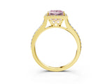 Yellow gold Fancy Pink Princess Cut Halo Round Diamond Pavé Band with Four-Prong Setting_6