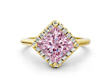 Yellow gold Fancy Pink Princess Cut Halo Round Diamond Solitaire Engagement Ring with Pave Band and Four-Prong Setting_12