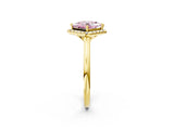 Yellow gold Fancy Pink Princess Cut Halo Round Diamond Solitaire Engagement Ring with Pave Band and Four-Prong Setting_14