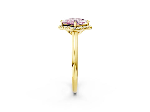 Yellow gold Fancy Pink Princess Cut Halo Round Diamond Solitaire Engagement Ring with Pave Band and Four-Prong Setting_14