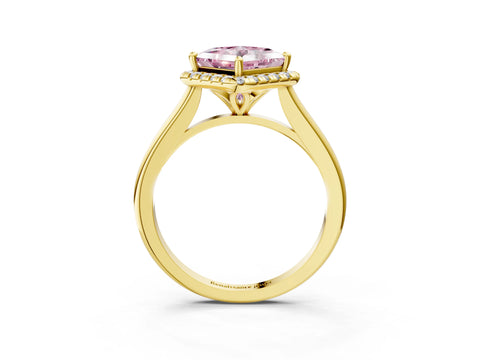Yellow gold Fancy Pink Princess Cut Halo Round Diamond Solitaire Engagement Ring with Pave Band and Four-Prong Setting_15