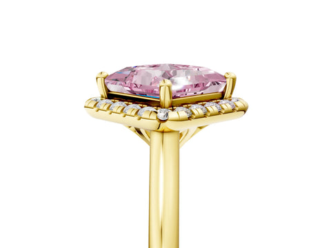 Yellow gold Fancy Pink Princess Cut Halo Round Diamond Solitaire Engagement Ring with Pave Band and Four-Prong Setting_17