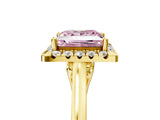 Yellow gold Fancy Pink Princess Cut Halo Round Diamond Solitaire Ring with Pavé Band and Four-Prong Setting_16