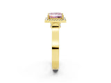 Yellow gold Fancy Pink Princess Cut Halo Round Diamond Twist Band with Four-Prong Setting_2