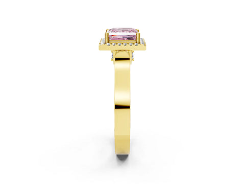 Yellow gold Fancy Pink Princess Cut Halo Round Diamond Twist Band with Four-Prong Setting_2