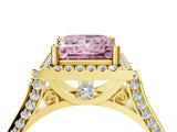 Yellow gold Fancy Pink Princess Cut Halo Round Diamond Twist Band with Four-Prong Setting_4