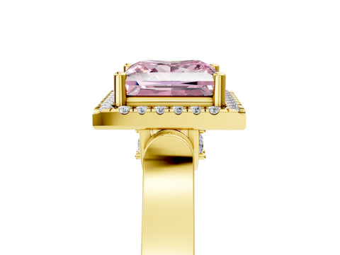 Yellow gold Fancy Pink Princess Cut Halo Round Diamond Twist Band with Four-Prong Setting_5