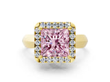 Yellow gold Fancy Pink Princess  Cut Halo Solitaire Engagement Ring with Square Band and Four-Prong Setting_66