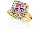 Yellow gold Fancy Pink Princess  Cut Halo Solitaire Engagement Ring with Square Band and Four-Prong Setting_67