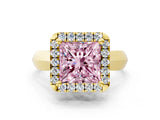 Yellow gold Fancy Pink Princess  Cut Halo Solitaire Engagement Ring with Square Band and Four-Prong Setting_82