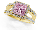 Yellow gold Fancy Pink Princess  Cut Halo Split Shank Diamond Ring with Four-Prong Setting_1
