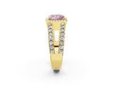 Yellow gold Fancy Pink Princess  Cut Halo Split Shank Diamond Ring with Four-Prong Setting_2