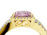 Yellow gold Fancy Pink Princess  Cut Halo Split Shank Diamond Ring with Four-Prong Setting_4