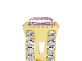 Yellow gold Fancy Pink Princess  Cut Halo Split Shank Diamond Ring with Four-Prong Setting_5