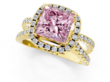Yellow gold Fancy Pink Princess  Cut Halo Split Shank Pave Set Ring_18