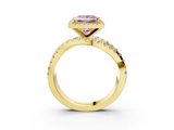 Yellow gold Fancy Pink Princess  Cut Halo Split Shank Prong Setting Ring_3