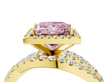 Yellow gold Fancy Pink Princess  Cut Halo Split Shank Prong Setting Ring_4