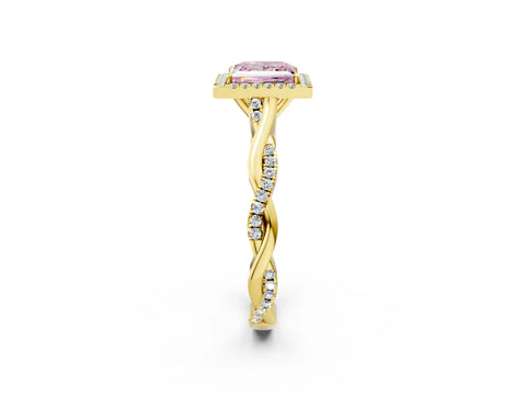 Yellow gold Fancy Pink Princess Cut Halo Twist Band with Four-Prong Setting_14