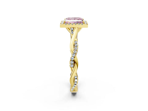 Yellow gold Fancy Pink Princess Cut Halo Twist Band with Four-Prong Setting_2