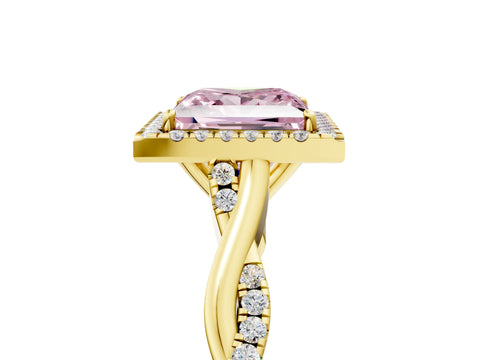 Yellow gold Fancy Pink Princess Cut Halo Twist Band with Four-Prong Setting_5