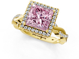 Yellow gold Fancy Pink Princess  Cut Halo Twisted Band Four-Prong Ring_1